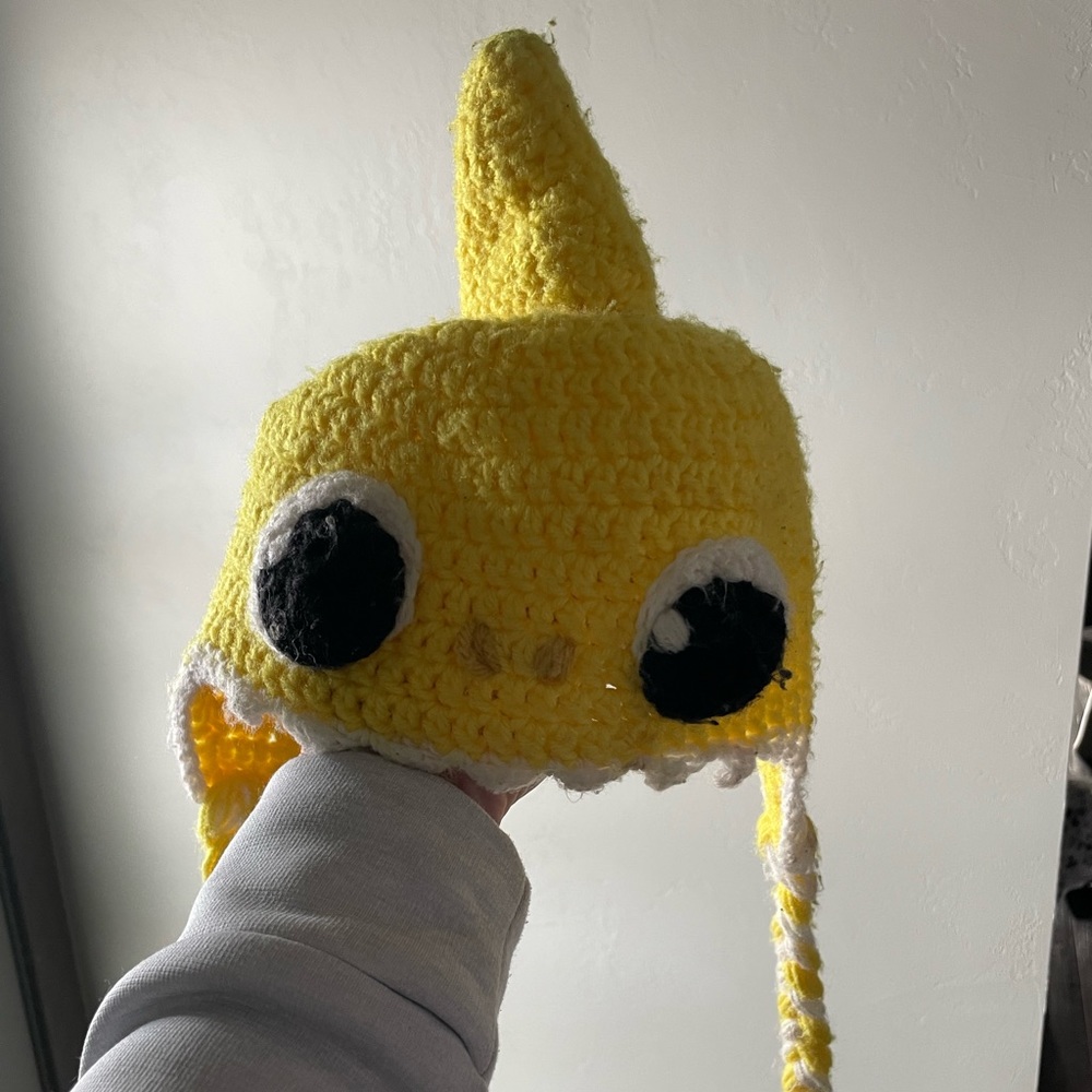 Homemade Knit Baby shark hat
